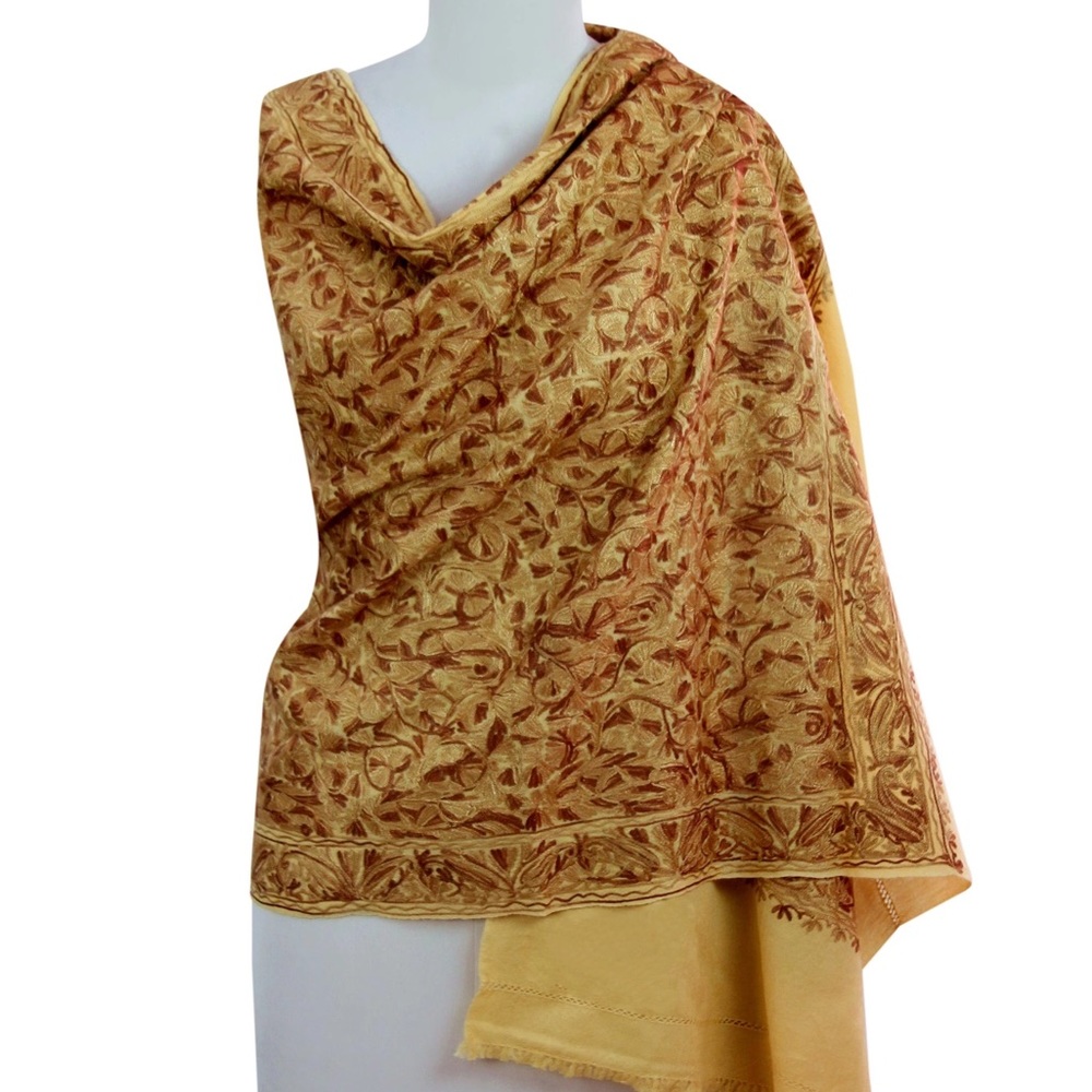 Zara ๐ Autumn Silky Shawl in Gold & Burgundy - Picture 11 of 13
